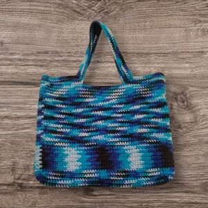 Blue and Black Crochet Tote Bag